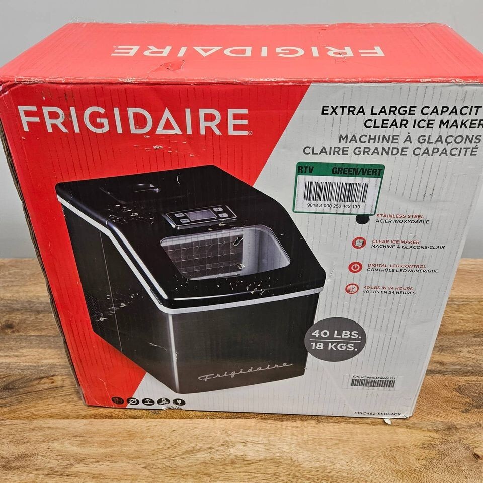 Frigidaire 40lb Countertop Clear Square Ice Maker EFIC452, Black