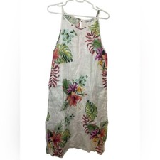 NEW NWT Lungo L arno White 100 Linen Dress Coverup Size S Large Pockets Floral