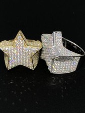 Anillo De ESTRELLA  Plata De Ley 925 SOLIDA Para Hombre Con DIAMANTES Simulados