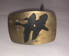 Vintage 1978 Pair Flying Ducks Solid Brass Belt Buckle Bts USA