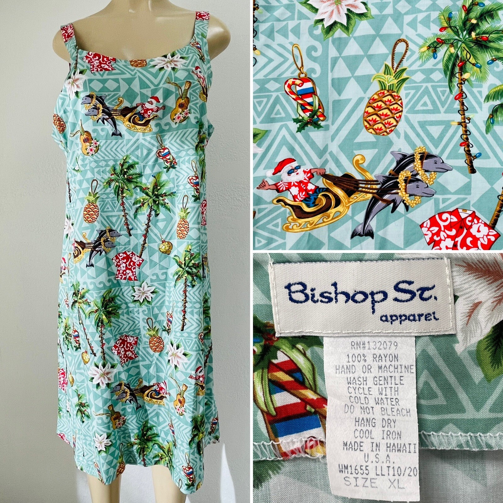 Ultimate Vintage ST sz XL Hawaiian Christmas Dress Santa Palm