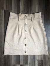 Womens Mini Skirt Faux Suede Button Up Belted Casual Business Cream Large  QD 