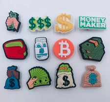 12 Money Shoe Charms Dollar Sign Cash Wallet Accessories Fits Shoe Wristband