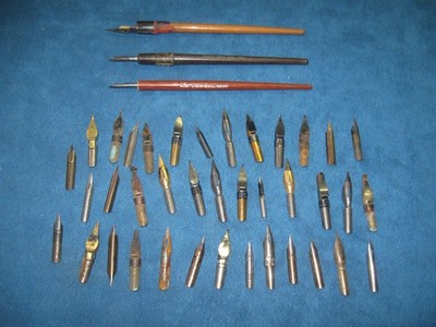 3-Vintage Hunts CROW QUILL HOLDERS with 37 Extra Metal Nibs