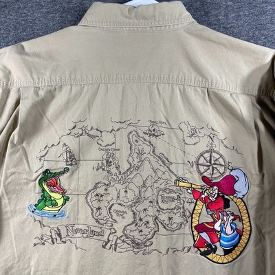 Vintage Peter Pan Neverland Map Mens Shirt Large Long Sleeve DISNEY STORE