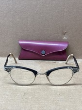 Vintage Ladies Aluminum Eye Glasses 40  s-50  s Cats Eye with case