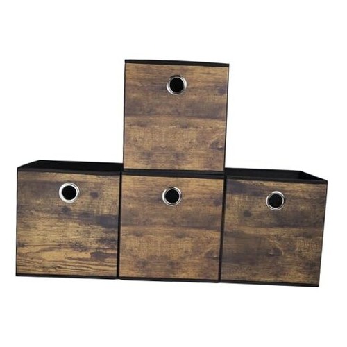 Durable Storage Cube Bins with Wood Grain,Thickened Fabric Box,Storage Baskets