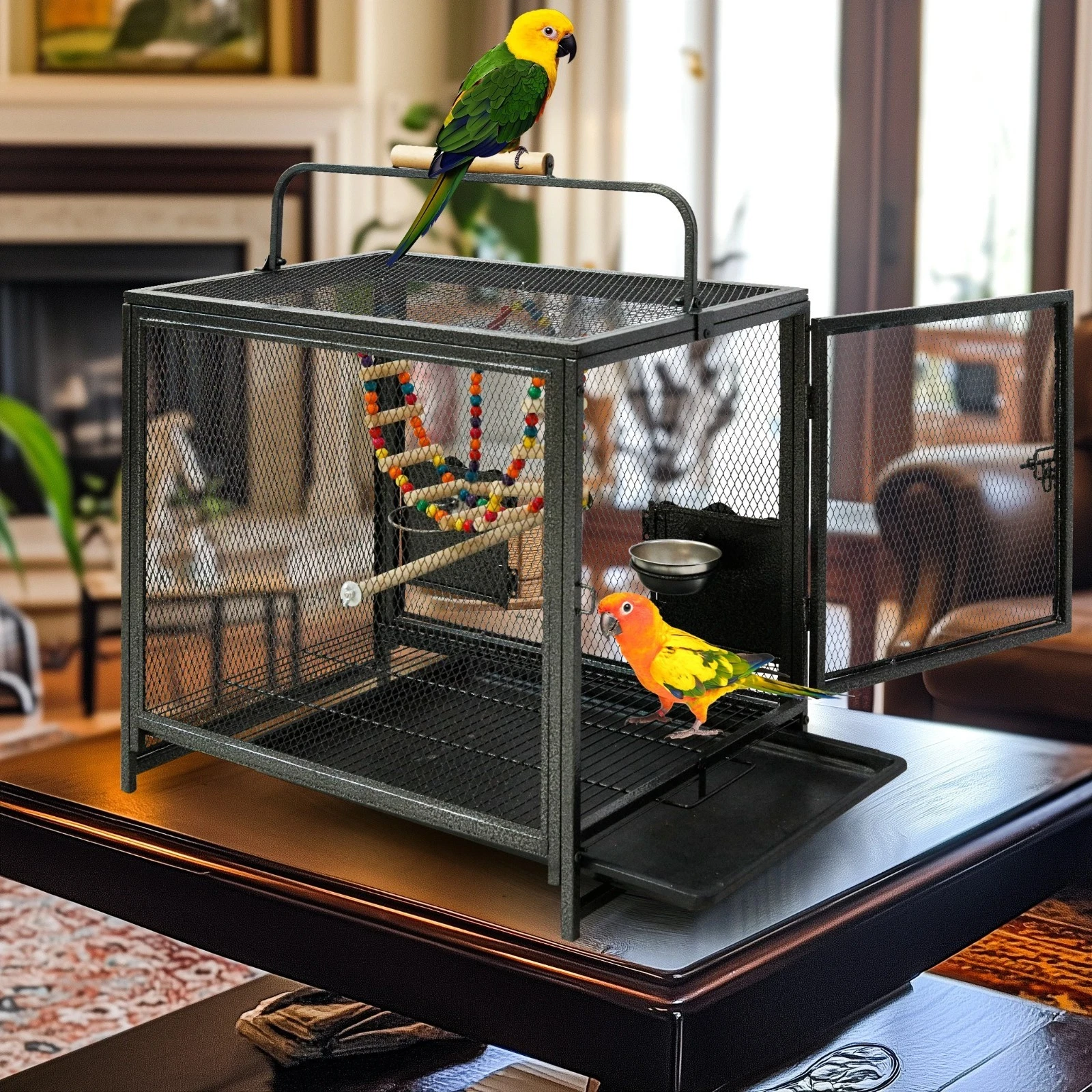 Wrought Iron Bird Travel Cage with Handle Perch Bowls for Small Parrots Budgies
Opens in a new windo