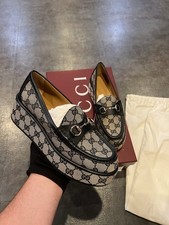1150 RARE Gucci Horsebit GG Canvas Wedge Loafers EUR 37 US 7