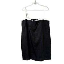 Reformation Lainey Mini Dress Womens 12 Black White Linen Adjustable Strap