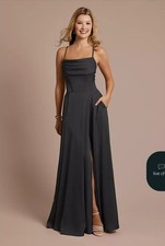 Davids Bridal Matte Satin Cowl Neck Spaghetti Strap ALine Dress W 14 S# GS290232