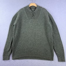 Eddie Bauer Men's Ribbed Knit Henley Sweater Green Size LT Large Tall Chunky