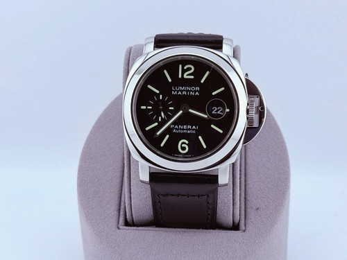 Panerai Luminor Marina PAM00104 PAM 104 44mm Black Dial Stainless Steel Leather