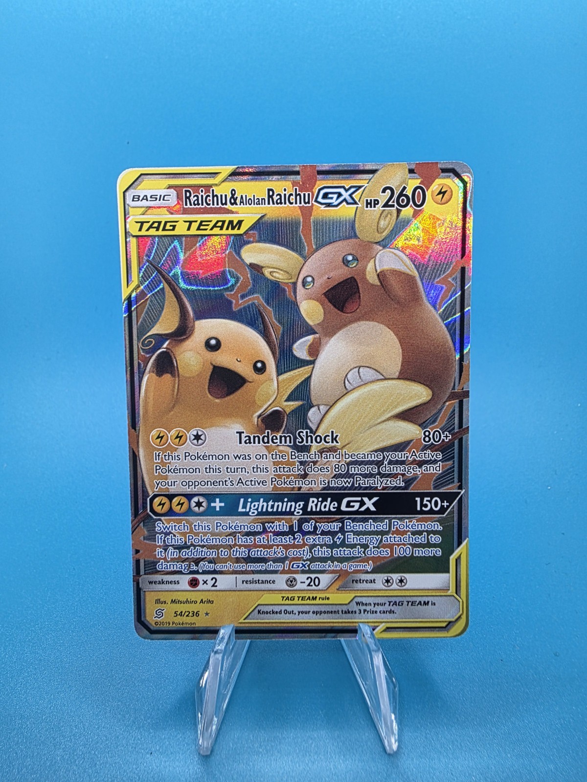 Raichu & Alolan Raichu GX 54/236 Holo GX Rare Unified Minds Pokemon Holo NM