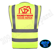 HANDYMAN Reflective Hi-Vis Safety Vest 2" Stripes Pockets Print Front Back