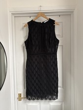 Women's Mango Black Bodycon Midi Dress size L 14-16 Party Evening Lace 