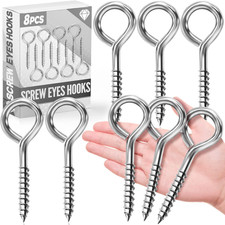 5 Inch Eye Hooks, Eye Bolts Screw In, 8 Pack Heavy Duty Silver Large Screw Eye-H