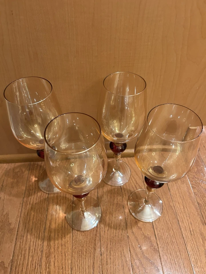Set Of 4 Luster Ruby Red Jewel Blown Glass Wine Or Water Goblets 10.5” Pier One - Image 3 of 4