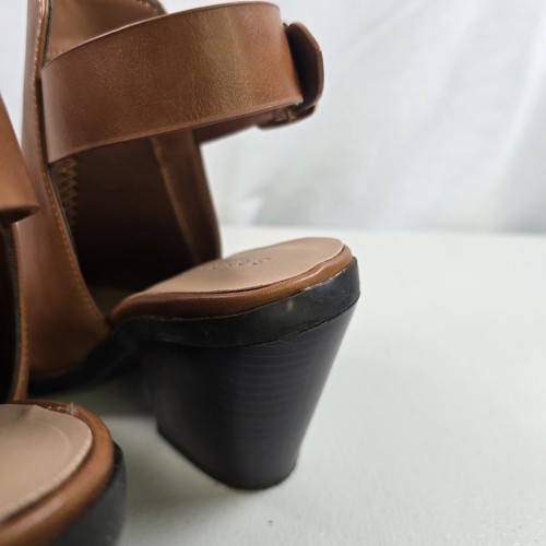 Bamboo Brown Faux Leather Slingback Ankle Boots Block Heel Size 6 - Picture 6 of 9