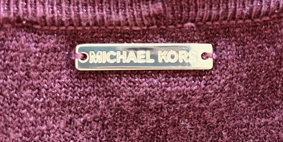 Cárdigan Suéter Michael Kors Frente Abierto Cascada Drapeado con Brillo Borgoña Mascota M Foto 4 de 4