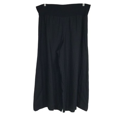 BRYN WALKER - WOMEN'S LARGE - BLACK ELASTIC WAIST WIDE LEG 100% LINEN CROP PANTS