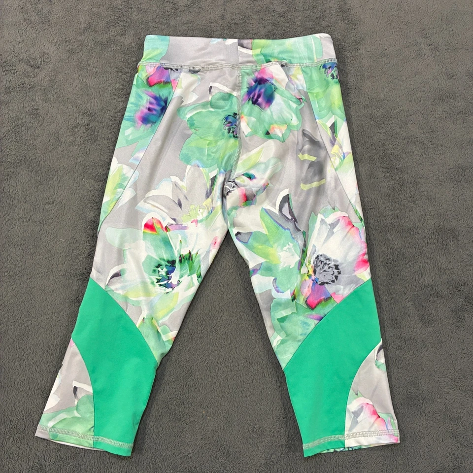 Adidas Capris Leggings Green Activewear Floral Print Kids Girls Size Small - Image 4 of 4