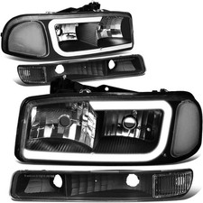 1999-2006 GMC Sierra Black Housing Bumper Lights Headlights LED DRL Left Right