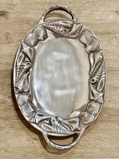 Vintage Aluminum Footed Shell Serving Bowl with Ornate Scroll Base — listing 4