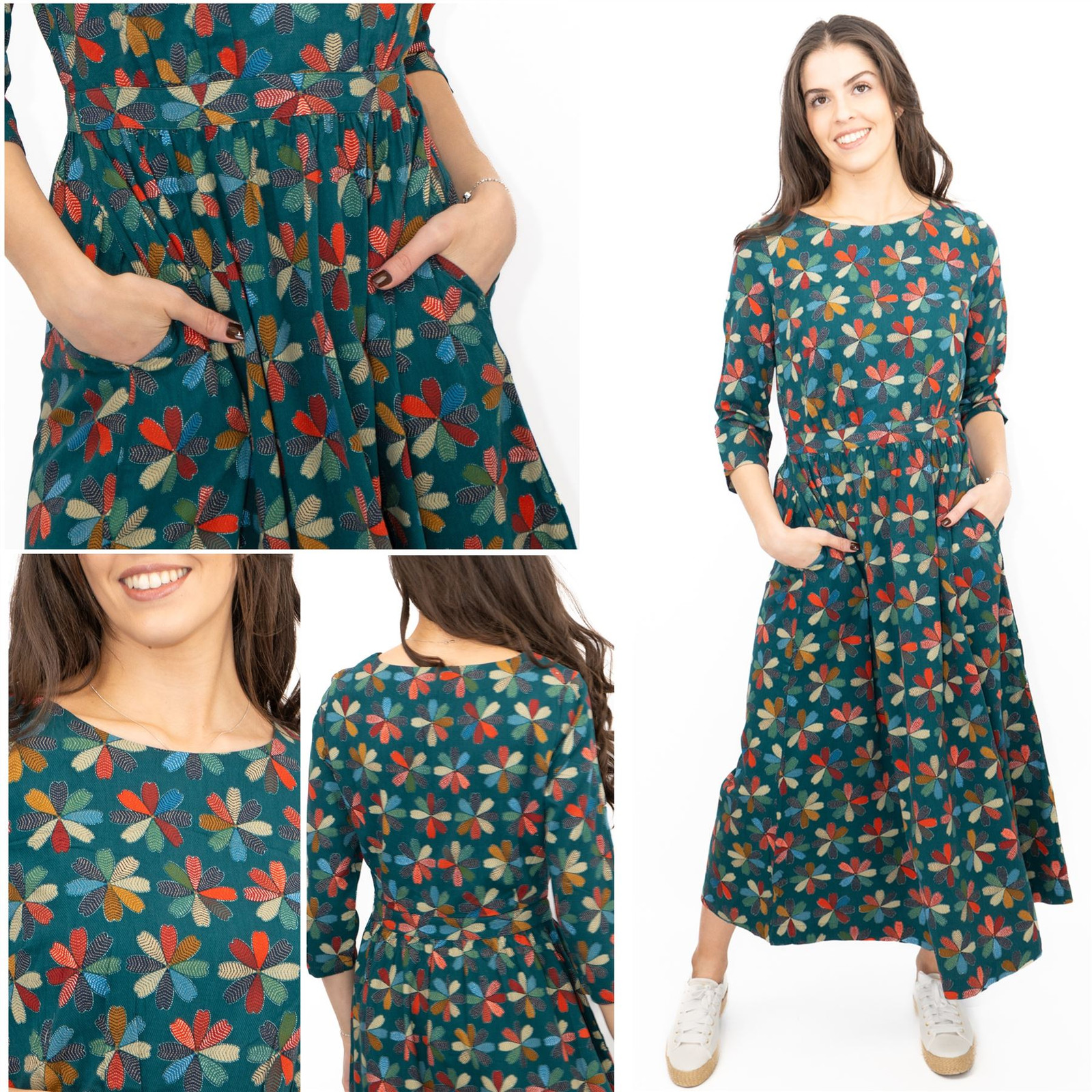 Womens Seasalt Forestry Dress Teal Green Floral Quilt Loch Print Midi
