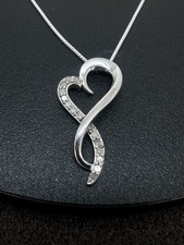 Sterling Silver Diamond Necklace Natural White Heart Pendant 18  