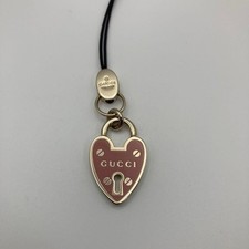 GUCCI Heart Charm Strap keychain key ring brown silver metal Italy cute luxury