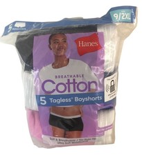Hanes Ladies 9 2XL Boyshorts Set of 5 Blue Pink White Breathable Cotton