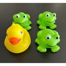 Rubber Bath Toys Kids OS Green Yellow Good Squeaky Frogs and Duck Set