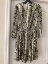 J Crew Women’s Dress. SZ XXS, Animal Print Ivory/ Grey, Ruffle Long sleeves.