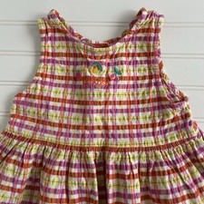 VTG OshKosh Dress Girls 4t 5t Plaid Fruit Seersucker Pinafore Jumper 1990s