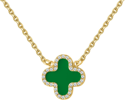 Clover Necklace for Women 18K Gold Four Leaf Pink Lucky Link Clover ...