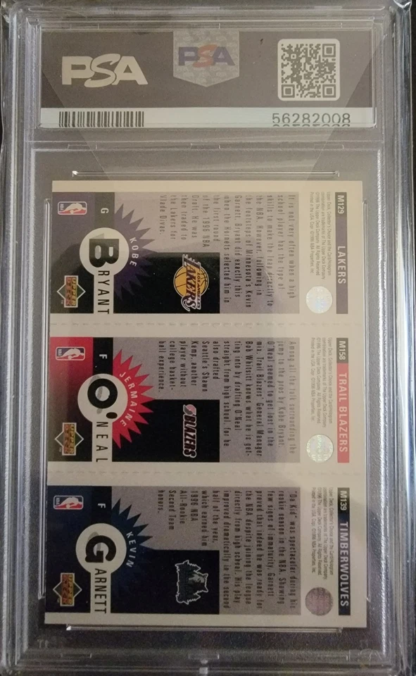 1996 Upper Deck Collectors Choice Mini Cards Kobe Bryant/Garnett/ONeal PSA 9 - Image 2 of 2