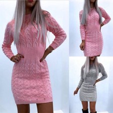 Dress Womens Bodycon Long Party Mini  Sleeve  Knitted  Sweater  Ladies Jumper