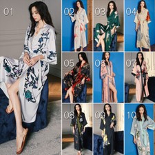 Womens Pajamas Long Satin Robe Kimono Bathrobe Housecoat Sleep Robe Gown