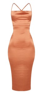 satin midi cowl neck dress