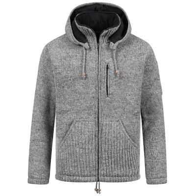 Herren Strickjacke Schurwolle Klassich Nordisch Wolle Jacke Kapuze  Schurwolle