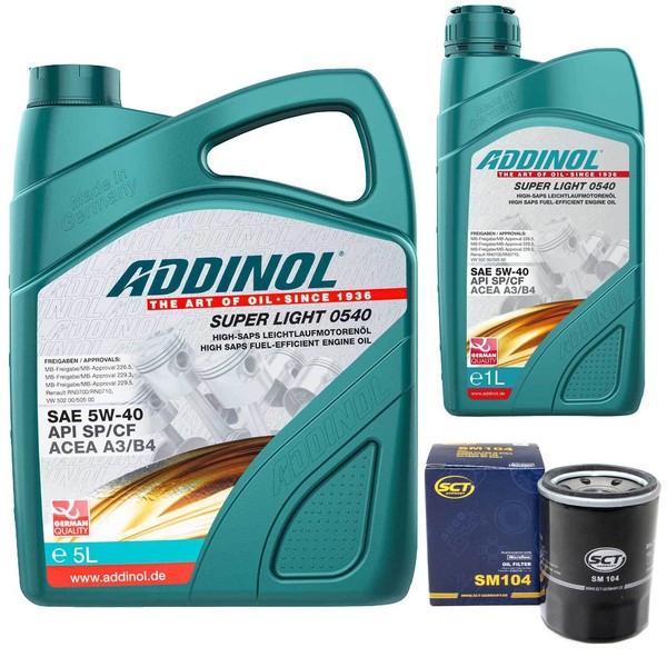 MotoröL Set Addinol 5W-40 Super Light 6 Liter + ÖLfilter FüR Opel Vectra Subaru-image
