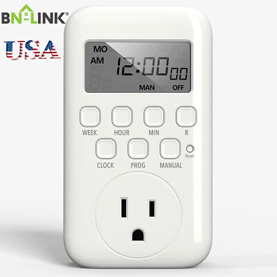 BN-LINK 15A 125V LCD Display in Programmable Digital Timer Weekly Switch Outlet 