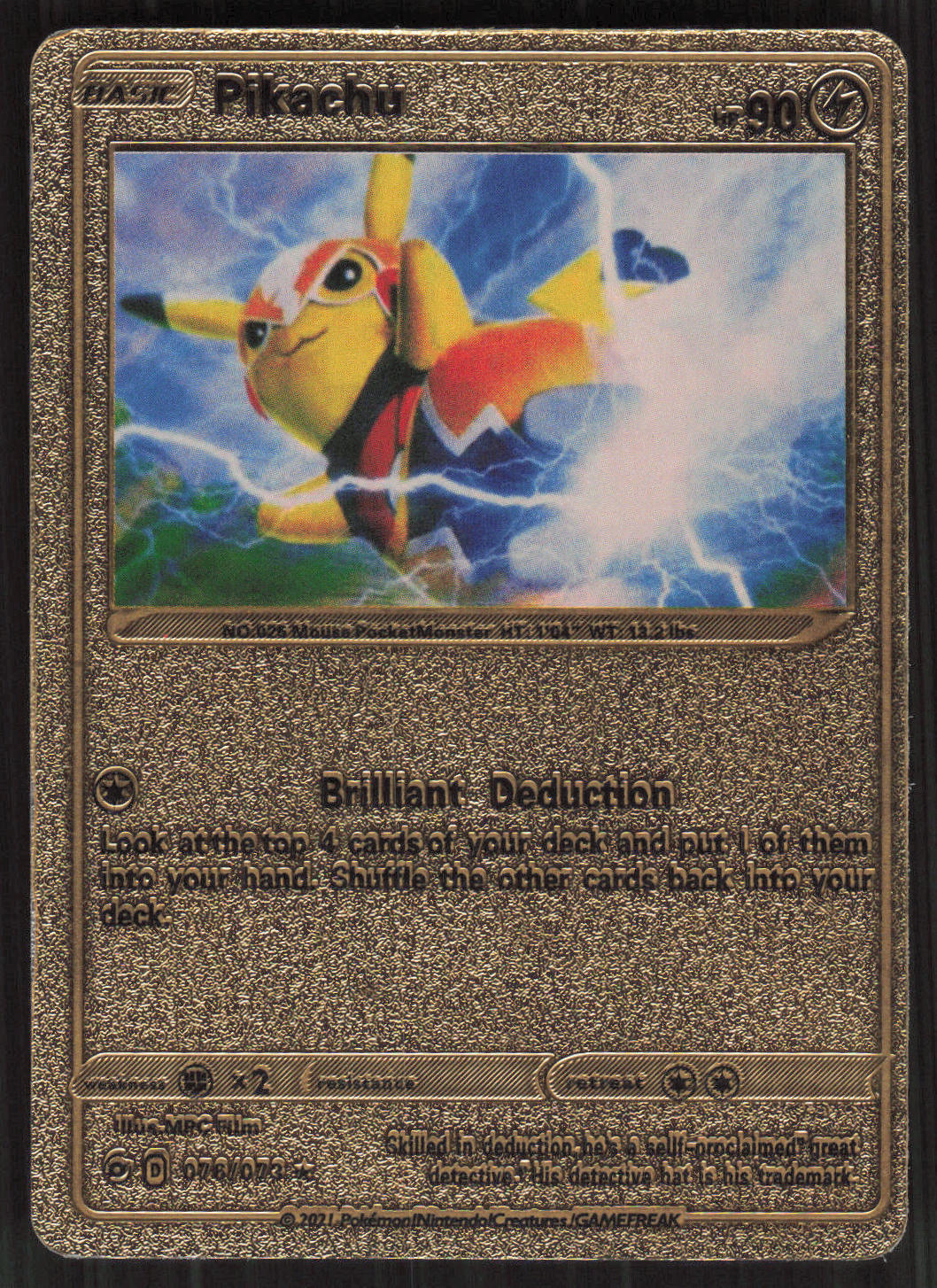 Pikachu Libre, HP90, Gold Foil Fan Art Pokemon Card #076/073