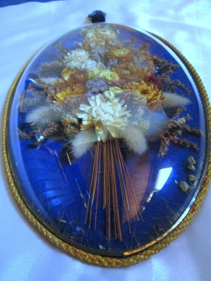 CADRE VERRE BOMBE Napoléon III Fleurs Sechées Souvenir Mariage Frame Rahmen XIXe - Photo 4/4
