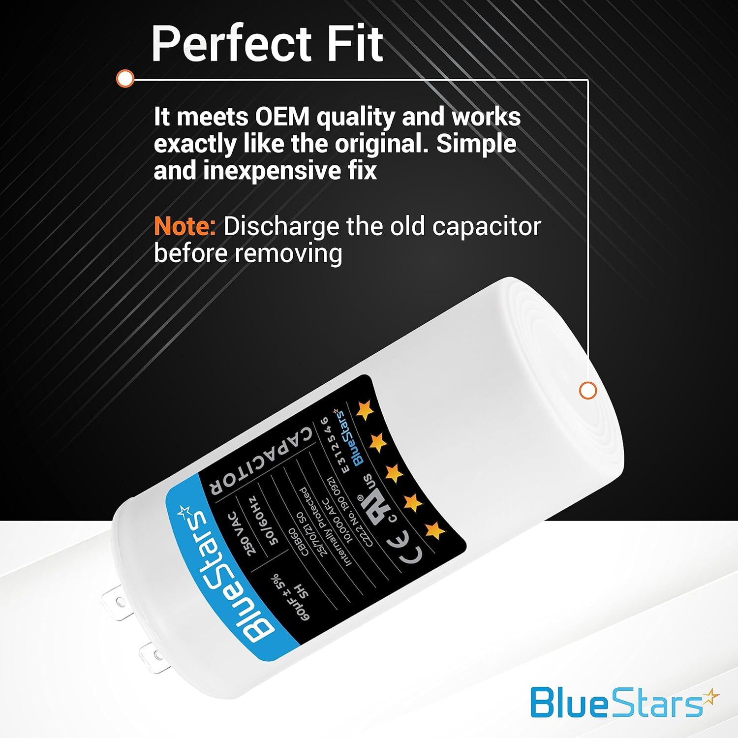 2 Packs 60uf CBB60 250V Motor Run Start Capacitor Replacement Part by BlueStars