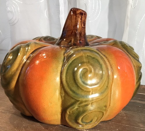 Orange und grün Keramik Wirbel Kürbis mit Stiel Herbst Erntedank Halloween - Bild 4 von 7