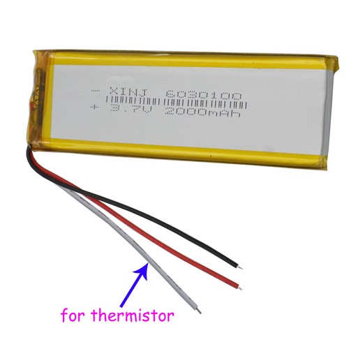 3.7V 2000mAh Lipo 3Wire Thermistor Polymer Li Battery 6030100 For GPS