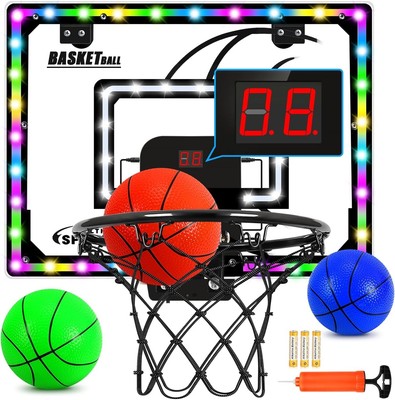 Portable Indoor Basketball Hoop with Colorful Lights & Breakaway Rim - All Ages