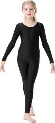 Girls Kids Long Sleeve Dance Unitard Bodysuits Medium(7-8), Black 